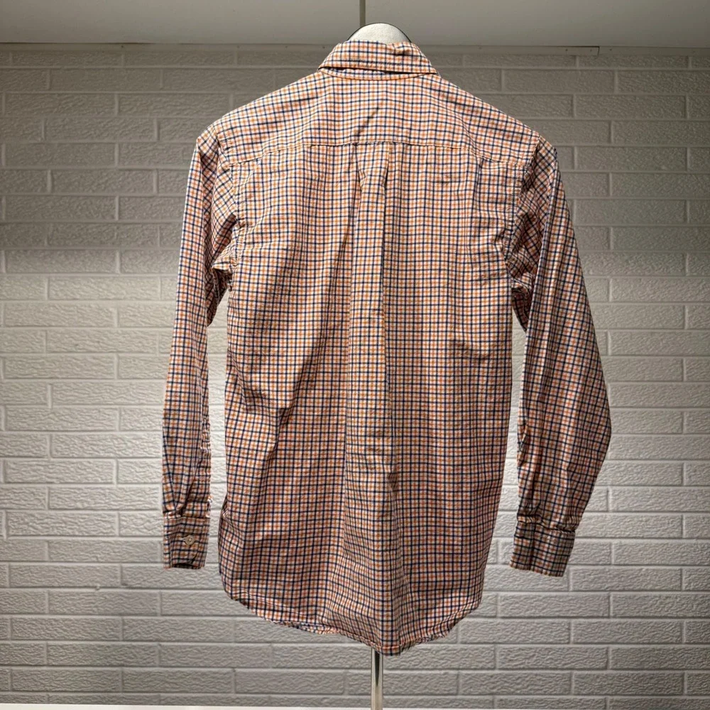 Kids Ralph Lauren Orange Blue Plaid Long Sleeve Button Down Shirt Size L 14-16